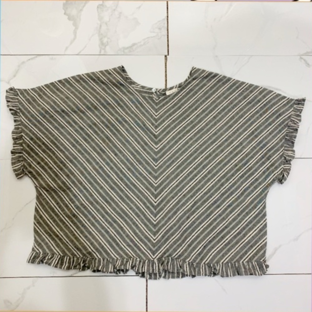 a new day Striped Gray and White Blouse